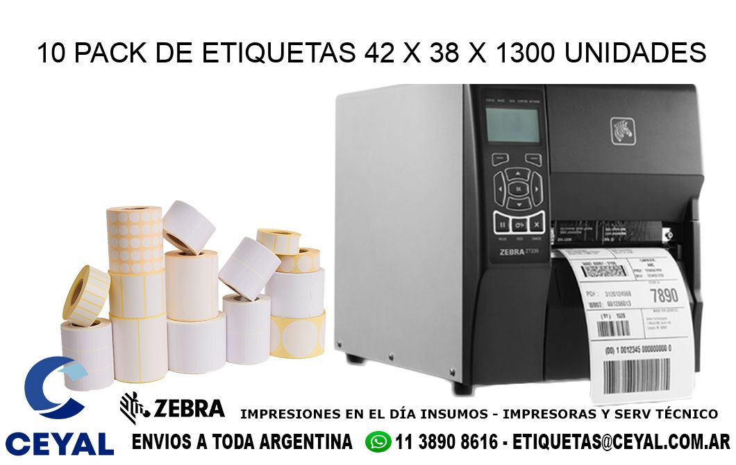 10 PACK DE ETIQUETAS 42 x 38 X 1300 UNIDADES