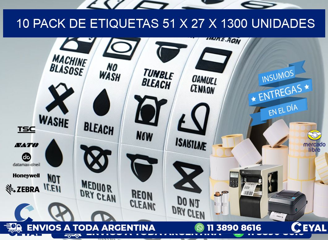 10 PACK DE ETIQUETAS 51 x 27 X 1300 UNIDADES