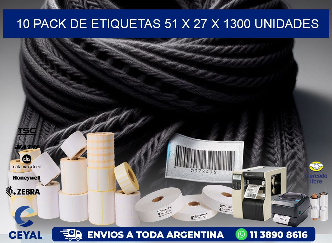 10 PACK DE ETIQUETAS 51 x 27 X 1300 UNIDADES