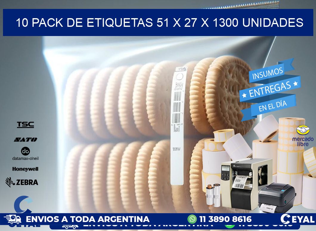 10 PACK DE ETIQUETAS 51 x 27 X 1300 UNIDADES