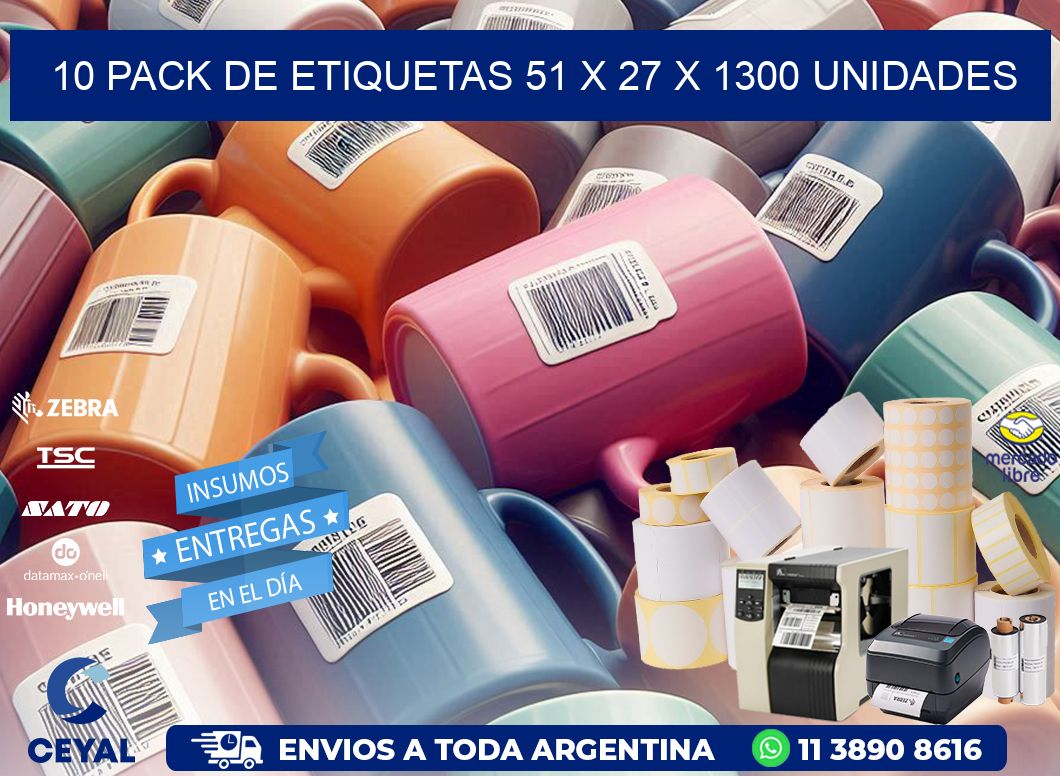 10 PACK DE ETIQUETAS 51 x 27 X 1300 UNIDADES