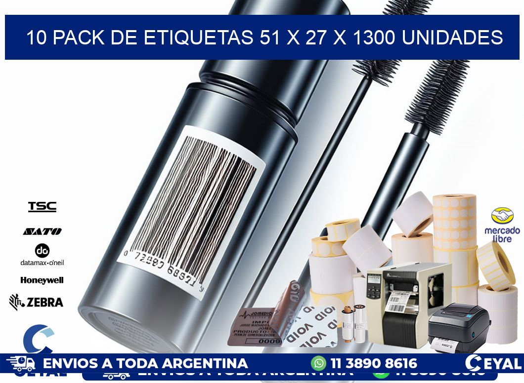 10 PACK DE ETIQUETAS 51 x 27 X 1300 UNIDADES