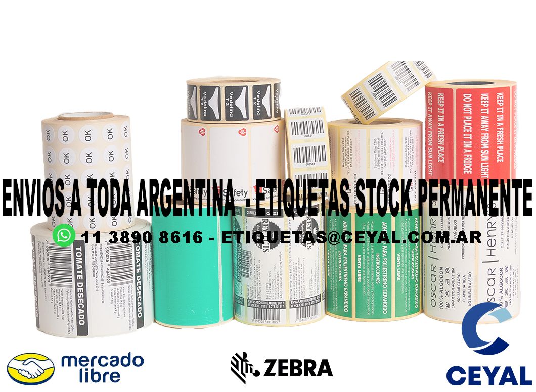 10 ROLLOS  ZEBRA 95 x 58 X 1300 UNIDADES