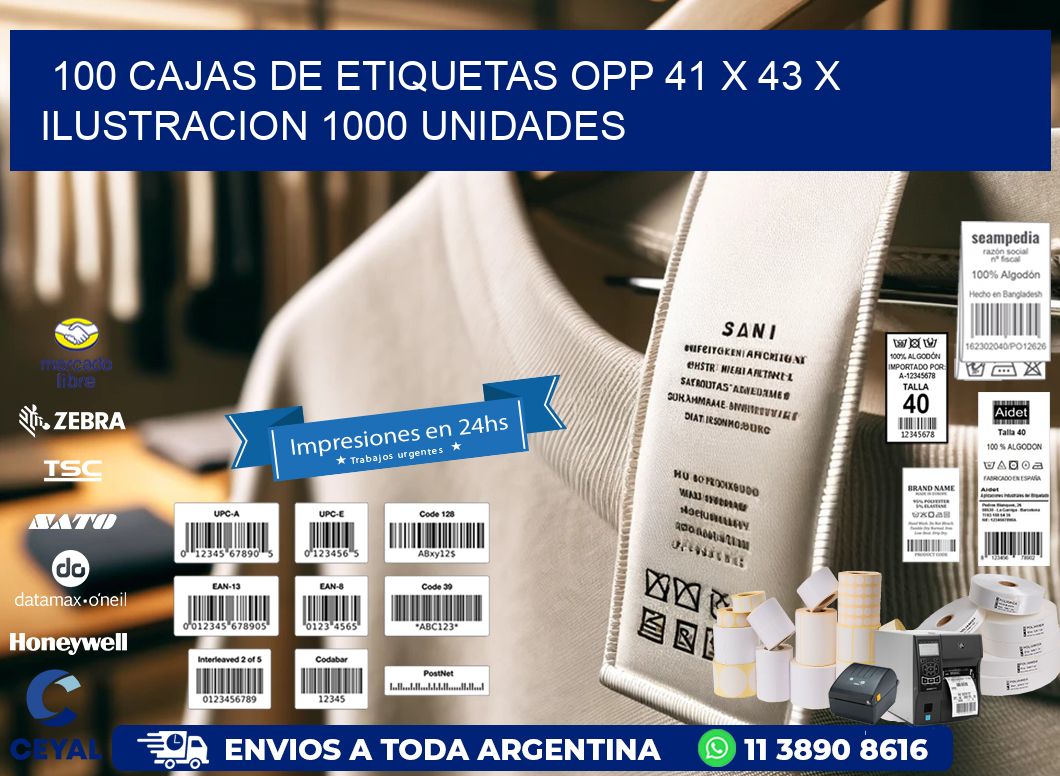 100 CAJAS DE ETIQUETAS OPP 41 x 43 X ILUSTRACION 1000 UNIDADES