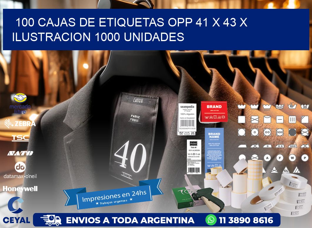 100 CAJAS DE ETIQUETAS OPP 41 x 43 X ILUSTRACION 1000 UNIDADES