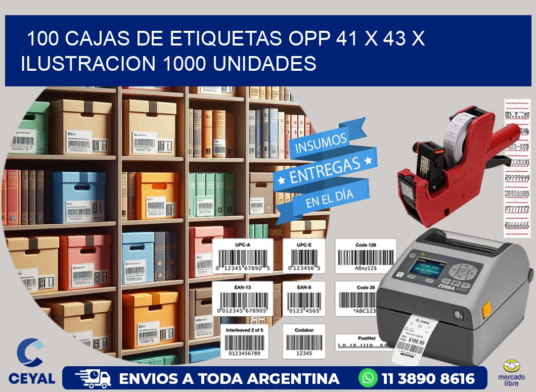 100 CAJAS DE ETIQUETAS OPP 41 x 43 X ILUSTRACION 1000 UNIDADES