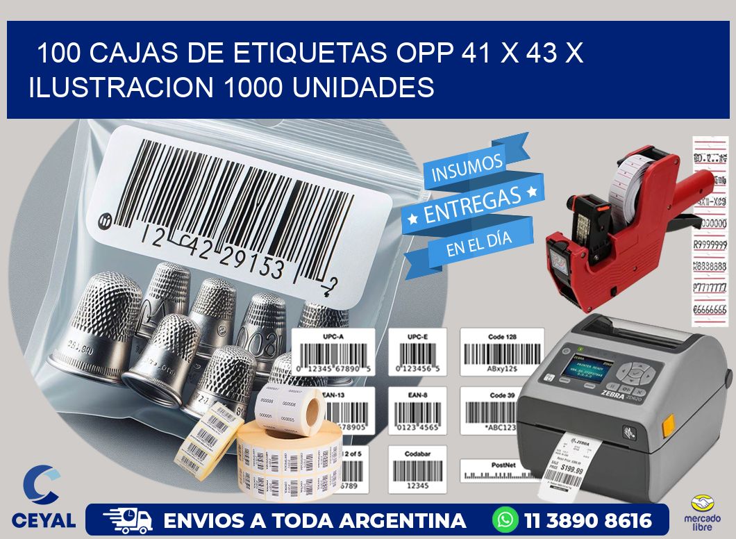 100 CAJAS DE ETIQUETAS OPP 41 x 43 X ILUSTRACION 1000 UNIDADES