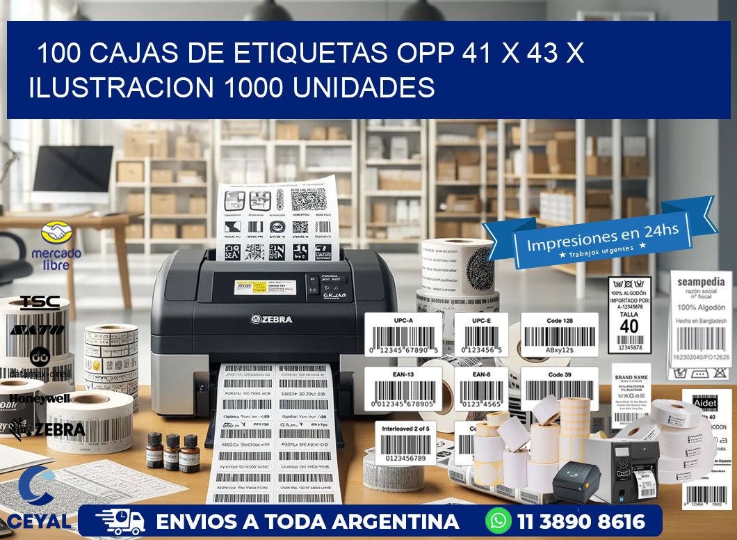 100 CAJAS DE ETIQUETAS OPP 41 x 43 X ILUSTRACION 1000 UNIDADES