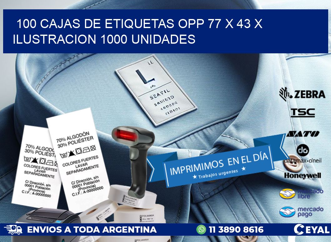 100 CAJAS DE ETIQUETAS OPP 77 x 43 X ILUSTRACION 1000 UNIDADES