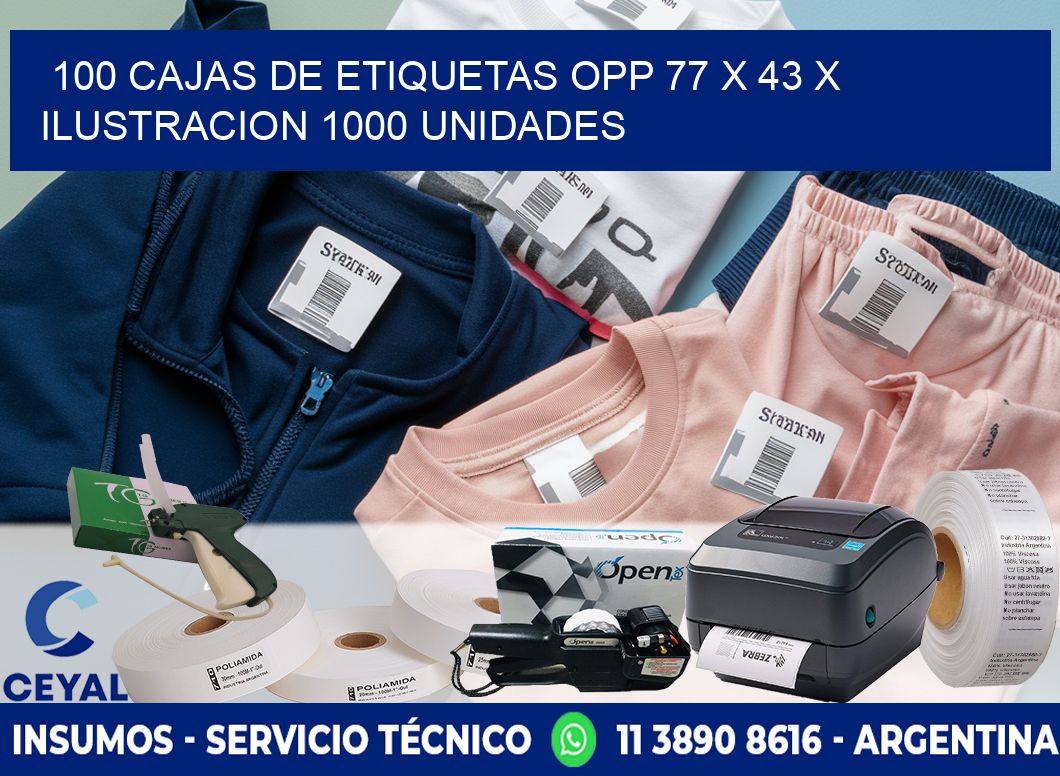 100 CAJAS DE ETIQUETAS OPP 77 x 43 X ILUSTRACION 1000 UNIDADES