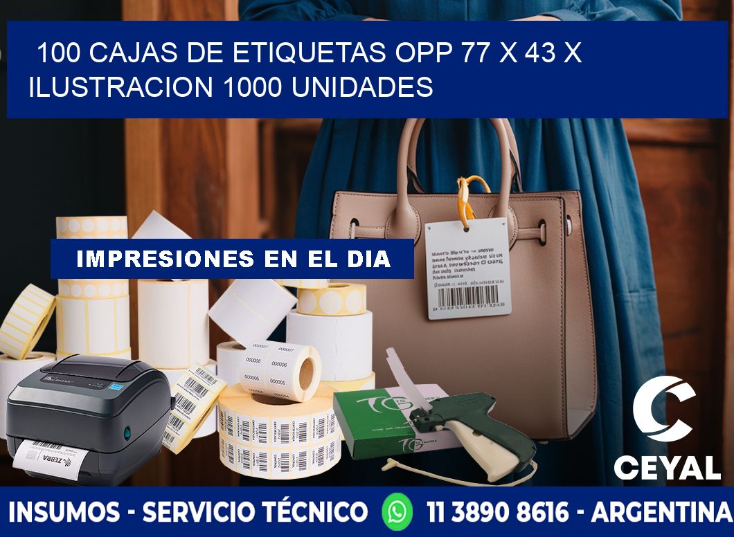 100 CAJAS DE ETIQUETAS OPP 77 x 43 X ILUSTRACION 1000 UNIDADES