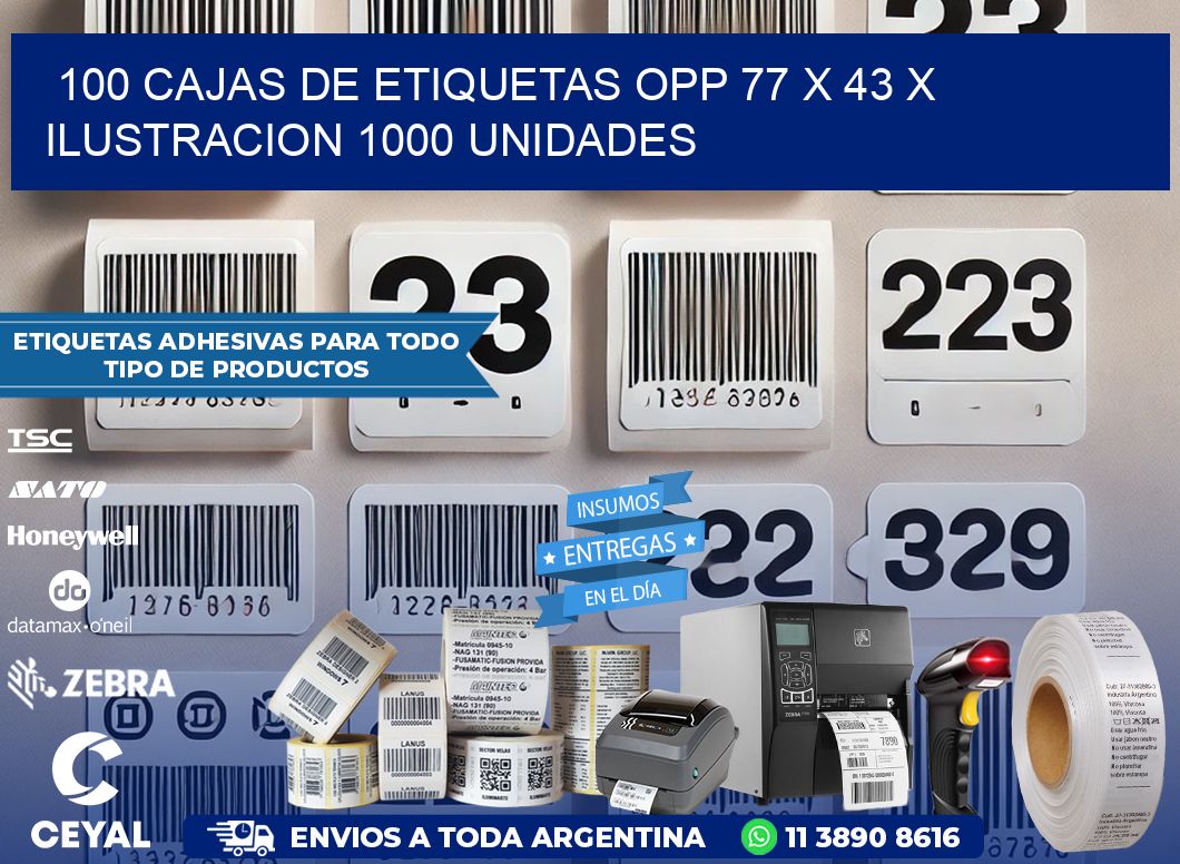 100 CAJAS DE ETIQUETAS OPP 77 x 43 X ILUSTRACION 1000 UNIDADES