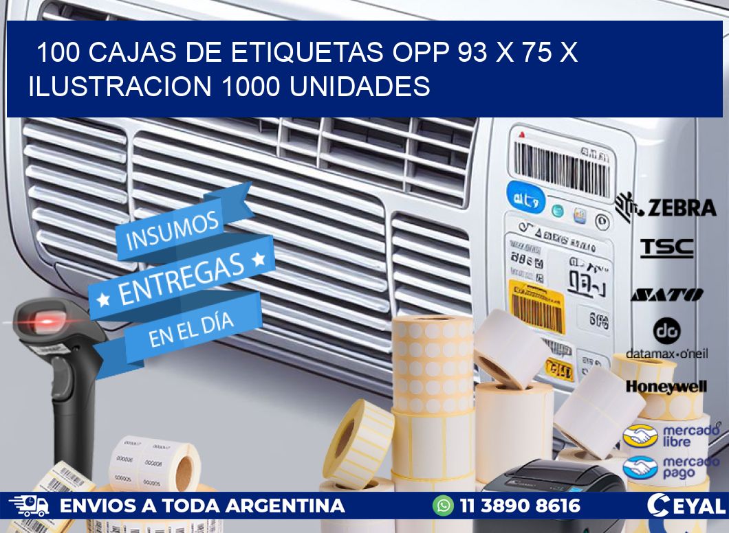 100 CAJAS DE ETIQUETAS OPP 93 x 75 X ILUSTRACION 1000 UNIDADES