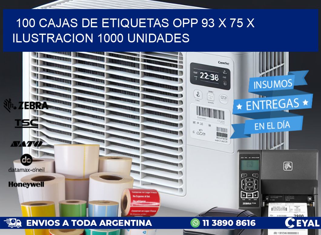 100 CAJAS DE ETIQUETAS OPP 93 x 75 X ILUSTRACION 1000 UNIDADES