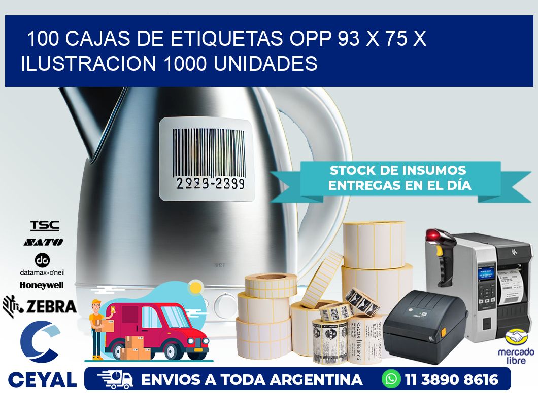 100 CAJAS DE ETIQUETAS OPP 93 x 75 X ILUSTRACION 1000 UNIDADES