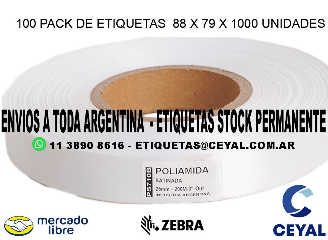 100 PACK DE ETIQUETAS  88 x 79 X 1000 UNIDADES