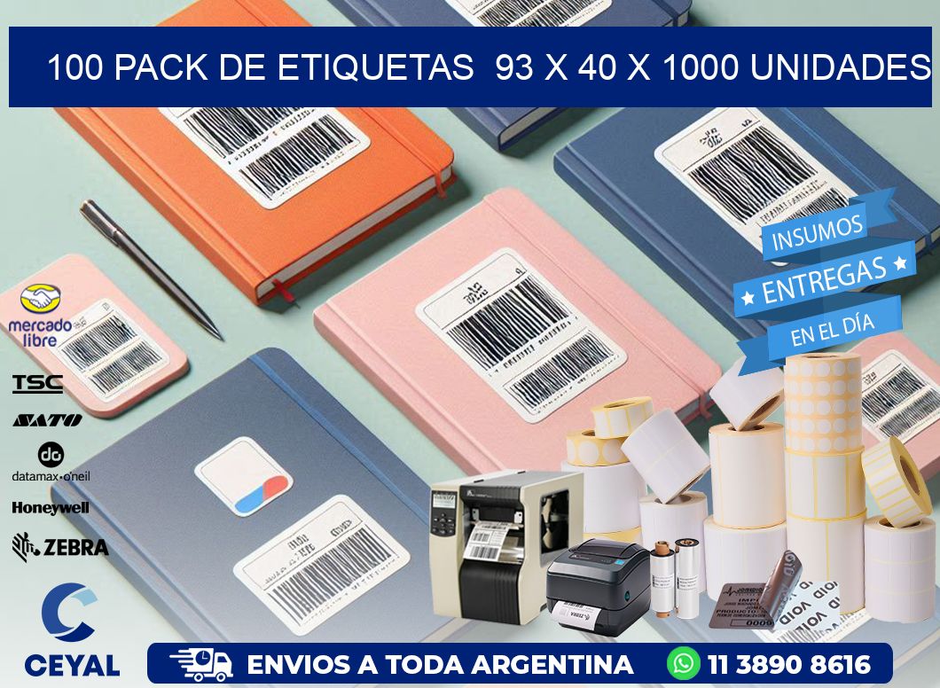 100 PACK DE ETIQUETAS  93 x 40 X 1000 UNIDADES