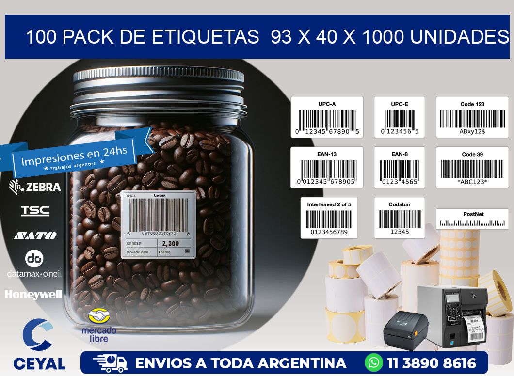 100 PACK DE ETIQUETAS  93 x 40 X 1000 UNIDADES