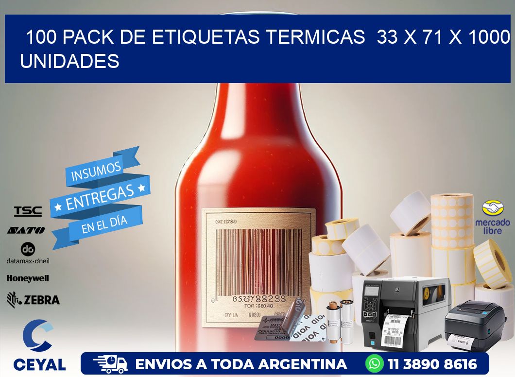 100 PACK DE ETIQUETAS TERMICAS  33 x 71 X 1000 UNIDADES