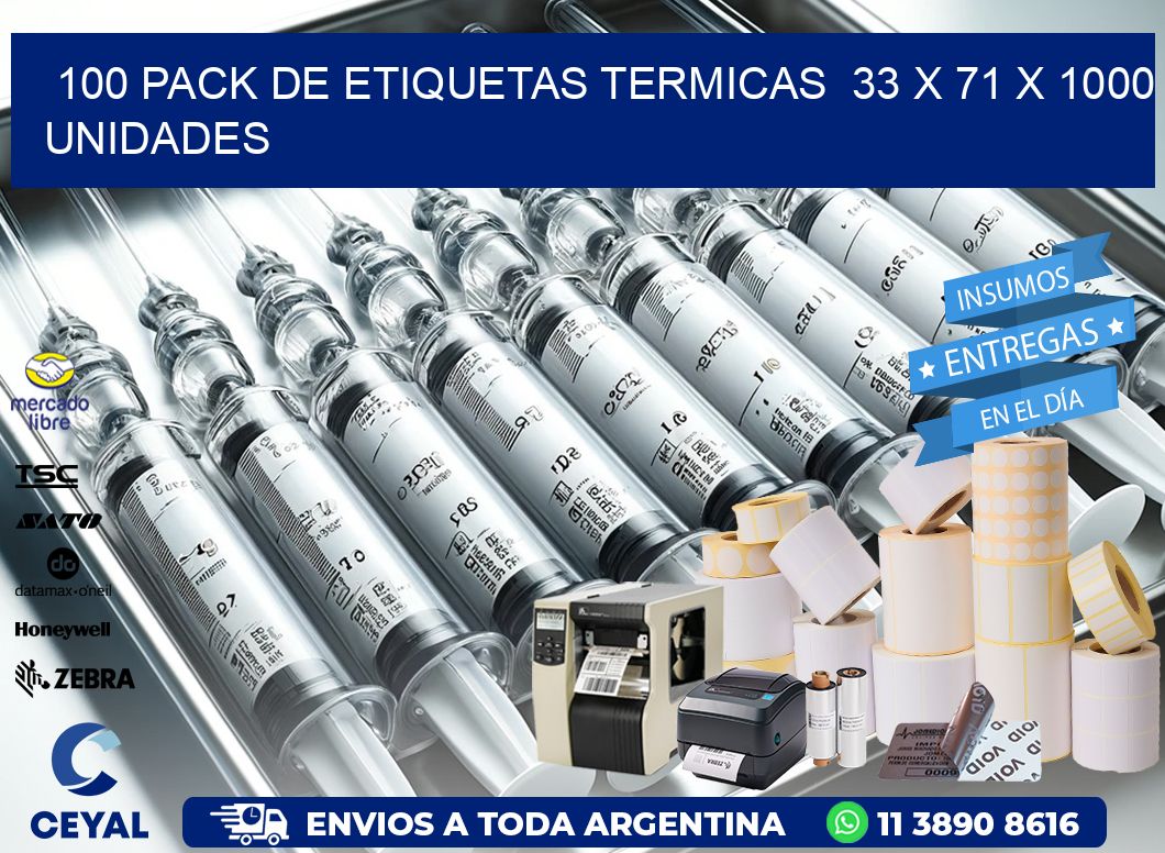 100 PACK DE ETIQUETAS TERMICAS  33 x 71 X 1000 UNIDADES