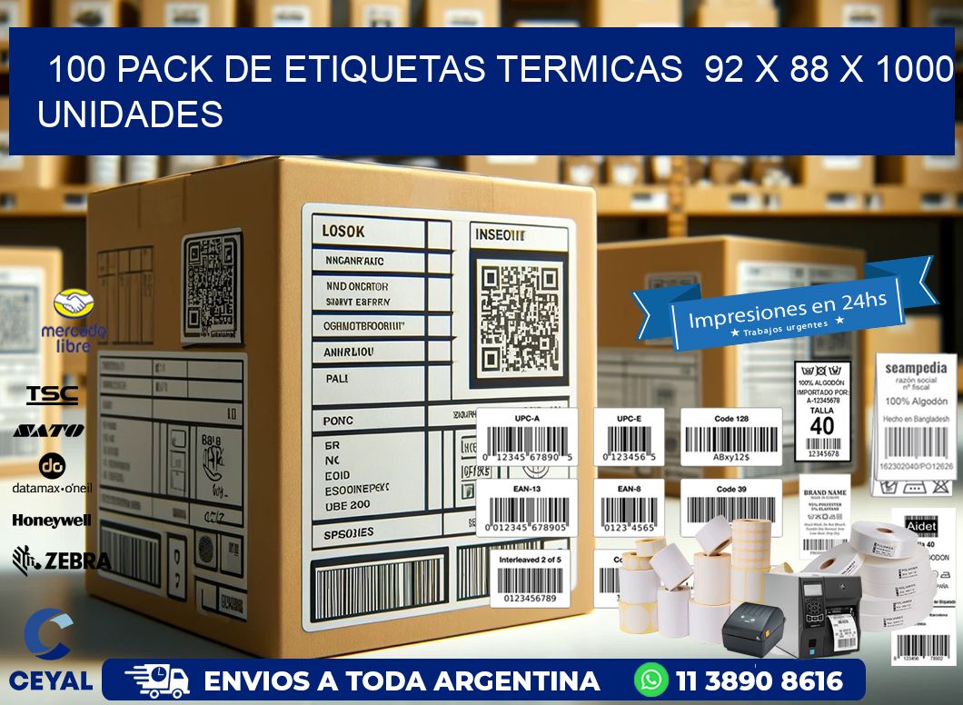 100 PACK DE ETIQUETAS TERMICAS  92 x 88 X 1000 UNIDADES