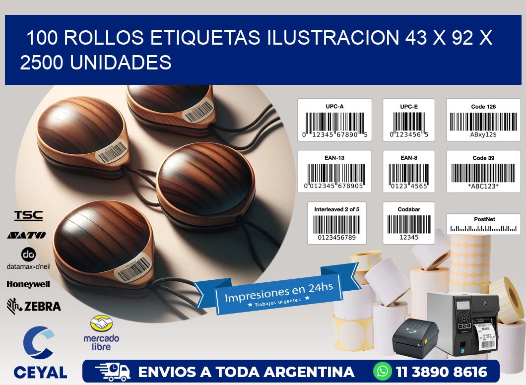 100 ROLLOS ETIQUETAS ILUSTRACION 43 x 92 X 2500 UNIDADES