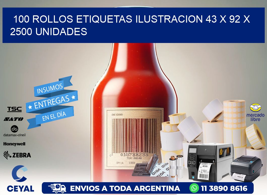 100 ROLLOS ETIQUETAS ILUSTRACION 43 x 92 X 2500 UNIDADES