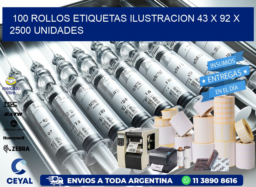 100 ROLLOS ETIQUETAS ILUSTRACION 43 x 92 X 2500 UNIDADES