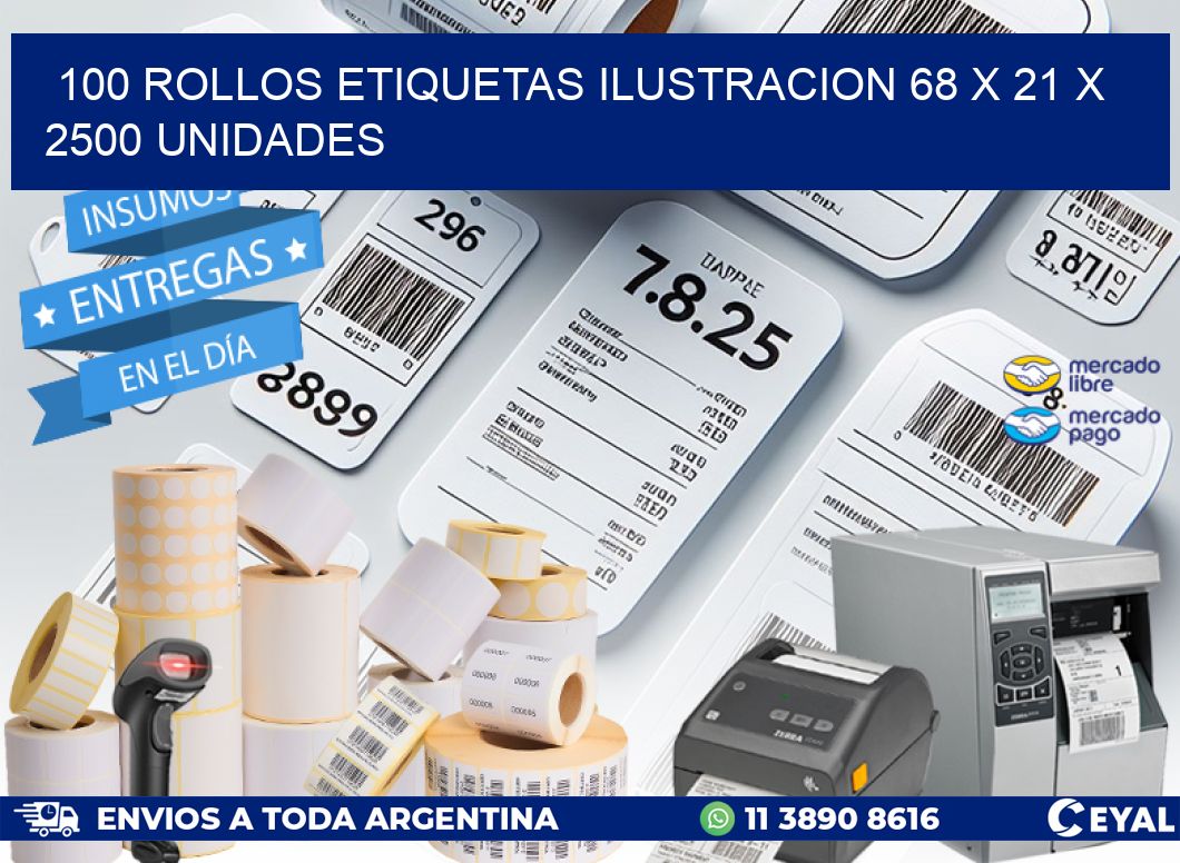 100 ROLLOS ETIQUETAS ILUSTRACION 68 x 21 X 2500 UNIDADES