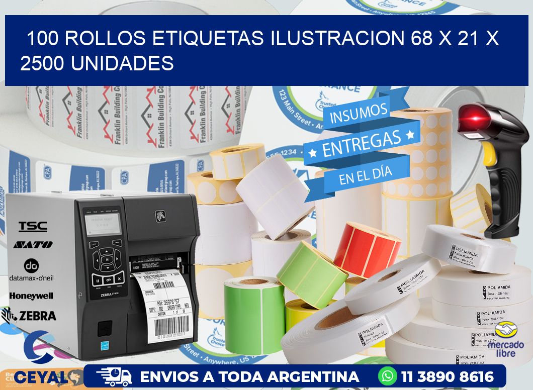 100 ROLLOS ETIQUETAS ILUSTRACION 68 x 21 X 2500 UNIDADES