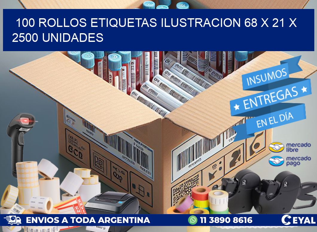 100 ROLLOS ETIQUETAS ILUSTRACION 68 x 21 X 2500 UNIDADES