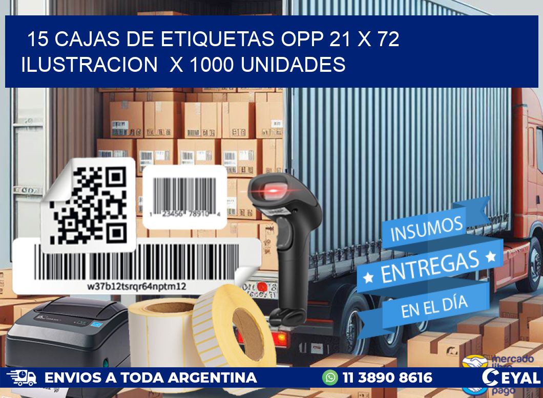 15 CAJAS DE ETIQUETAS OPP 21 x 72 ILUSTRACION  X 1000 UNIDADES