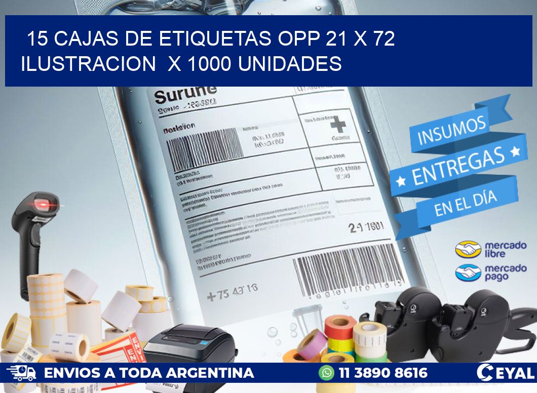 15 CAJAS DE ETIQUETAS OPP 21 x 72 ILUSTRACION  X 1000 UNIDADES