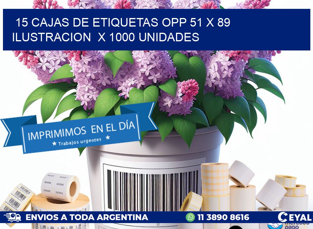 15 CAJAS DE ETIQUETAS OPP 51 x 89 ILUSTRACION  X 1000 UNIDADES