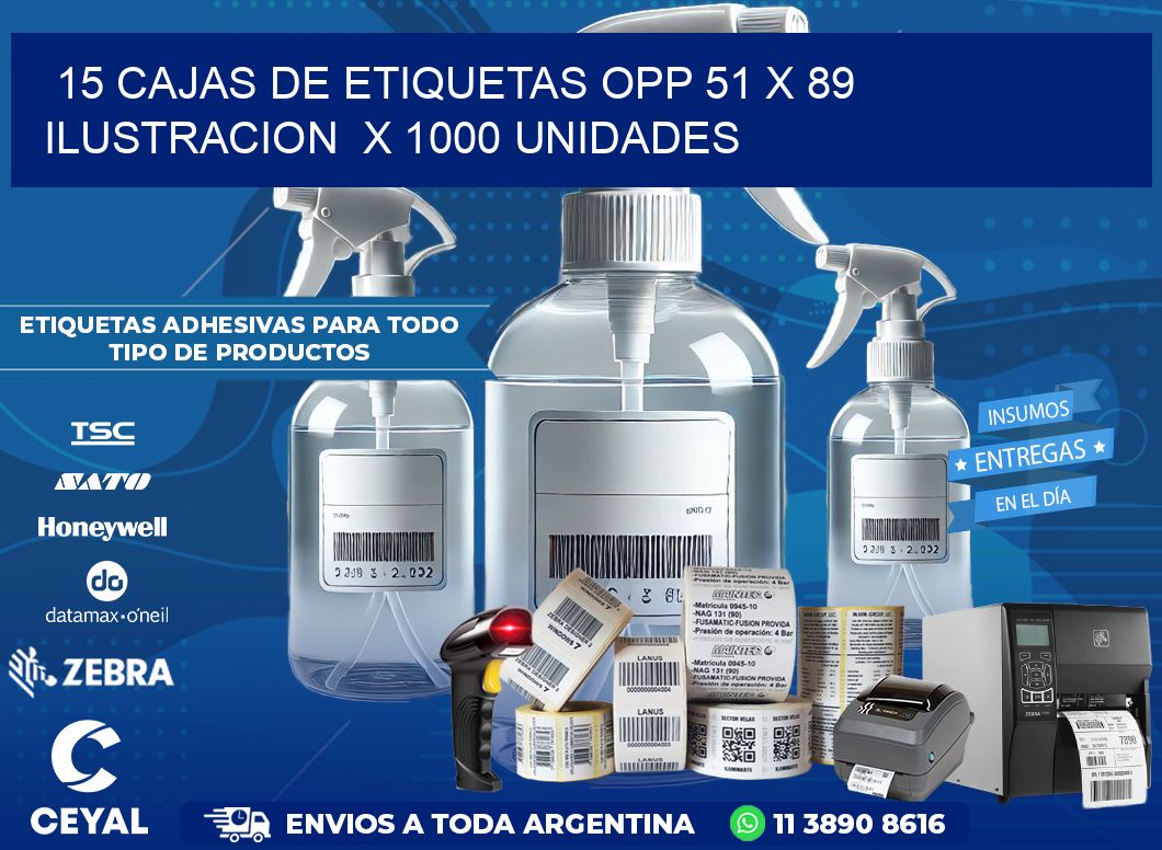 15 CAJAS DE ETIQUETAS OPP 51 x 89 ILUSTRACION  X 1000 UNIDADES