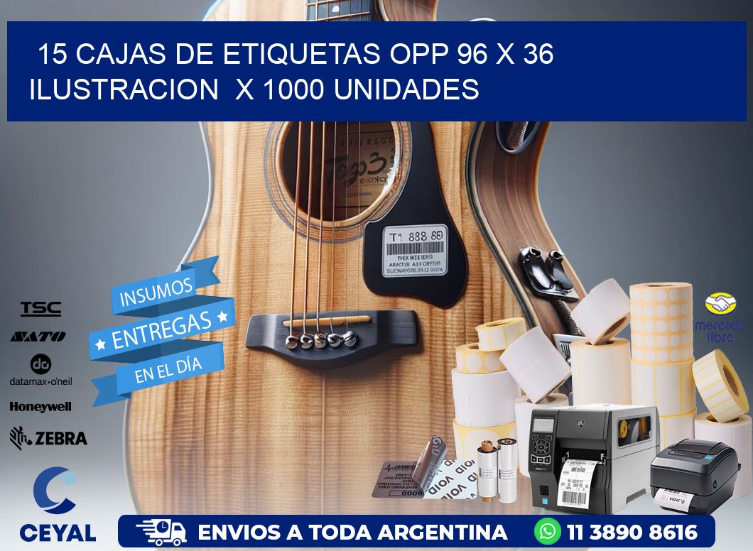 15 CAJAS DE ETIQUETAS OPP 96 x 36 ILUSTRACION  X 1000 UNIDADES