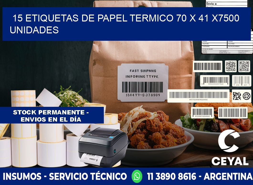 15 ETIQUETAS DE PAPEL TERMICO 70 x 41 X7500 UNIDADES