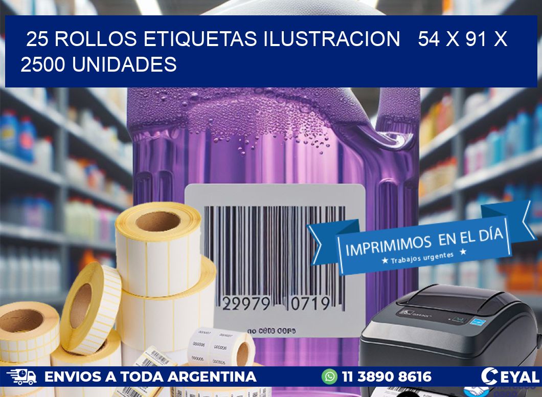 25 ROLLOS ETIQUETAS ILUSTRACION   54 x 91 X 2500 UNIDADES