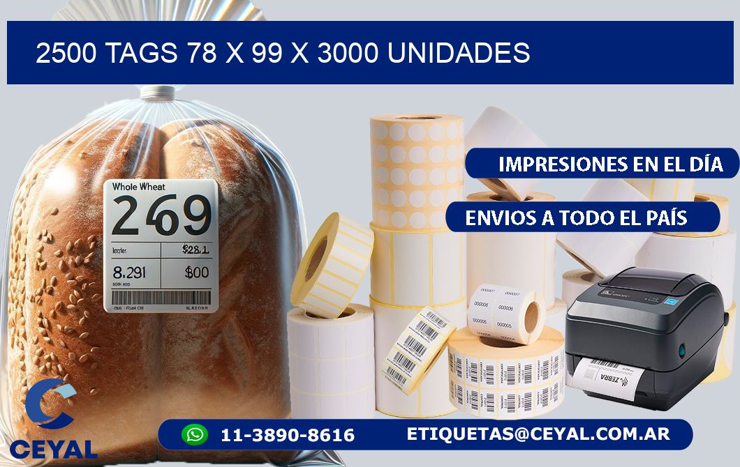 2500 TAGS 78 x 99 X 3000 UNIDADES