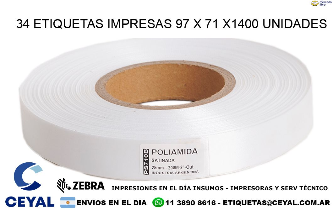 34 ETIQUETAS IMPRESAS 97 x 71 X1400 UNIDADES