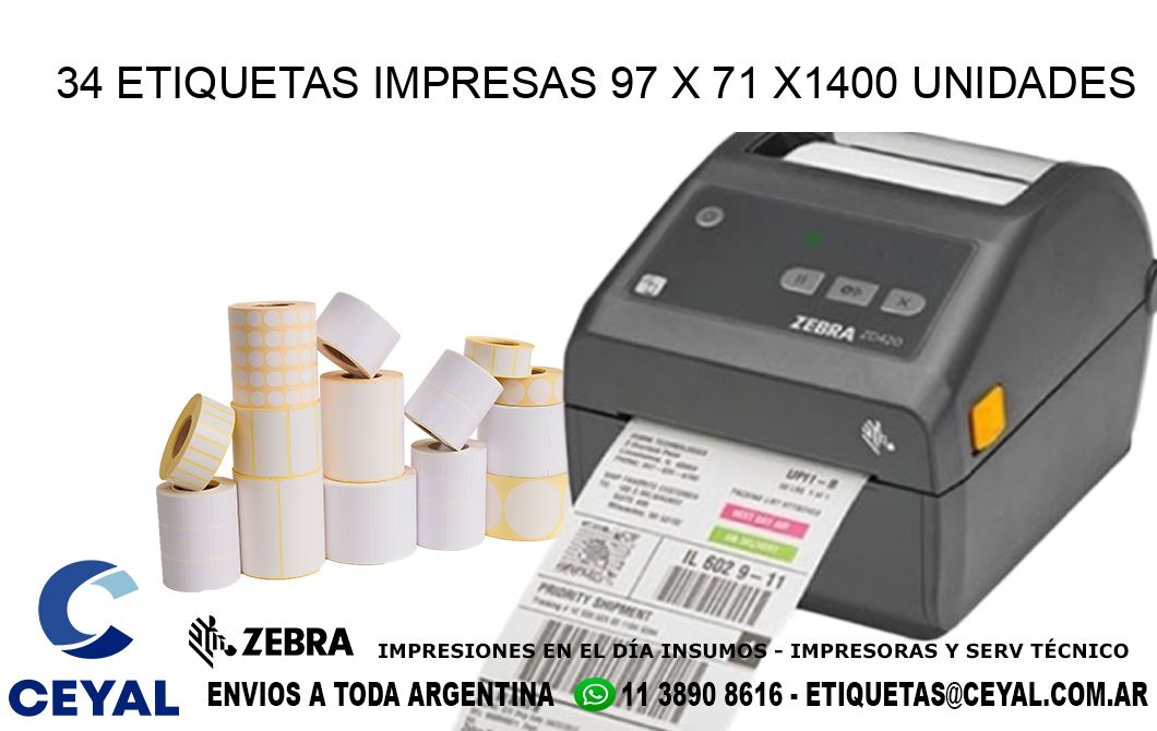 34 ETIQUETAS IMPRESAS 97 x 71 X1400 UNIDADES