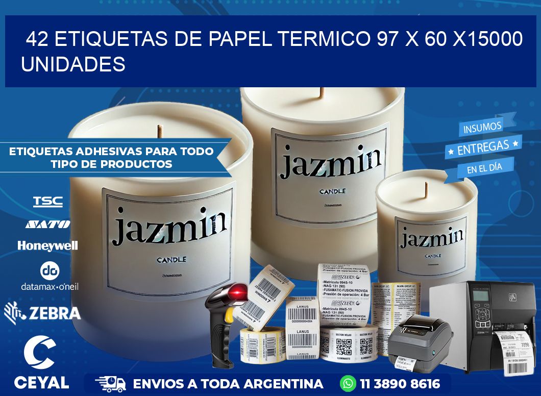 42 ETIQUETAS DE PAPEL TERMICO 97 x 60 X15000 UNIDADES