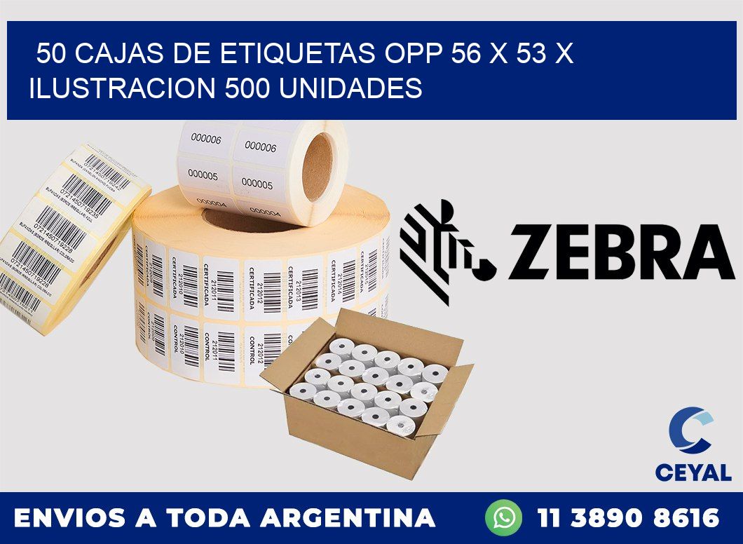 50 CAJAS DE ETIQUETAS OPP 56 x 53 X ILUSTRACION 500 UNIDADES