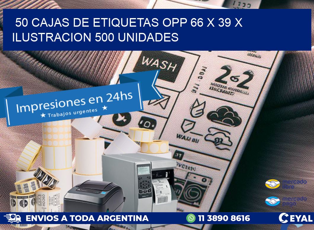 50 CAJAS DE ETIQUETAS OPP 66 x 39 X ILUSTRACION 500 UNIDADES