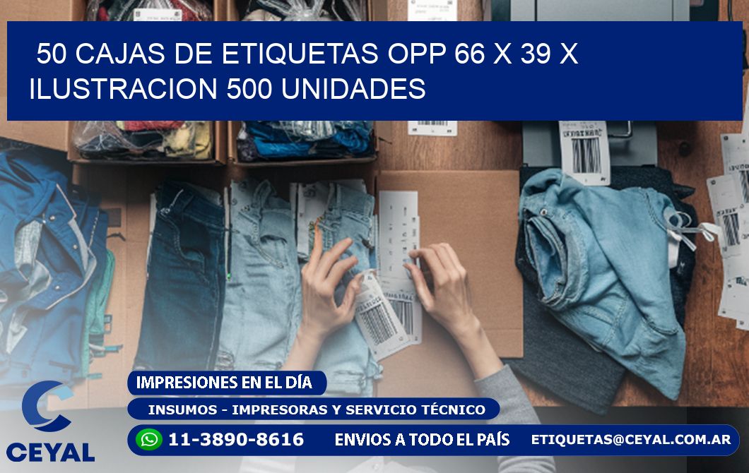 50 CAJAS DE ETIQUETAS OPP 66 x 39 X ILUSTRACION 500 UNIDADES