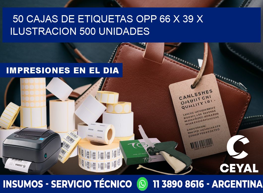 50 CAJAS DE ETIQUETAS OPP 66 x 39 X ILUSTRACION 500 UNIDADES