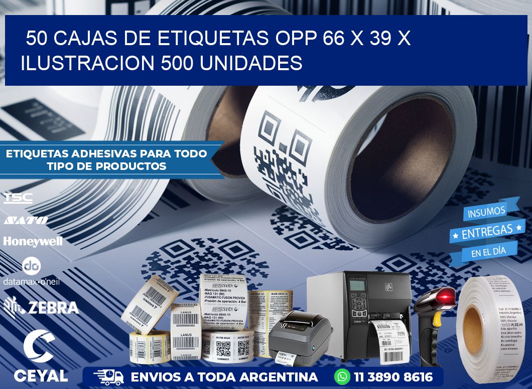 50 CAJAS DE ETIQUETAS OPP 66 x 39 X ILUSTRACION 500 UNIDADES