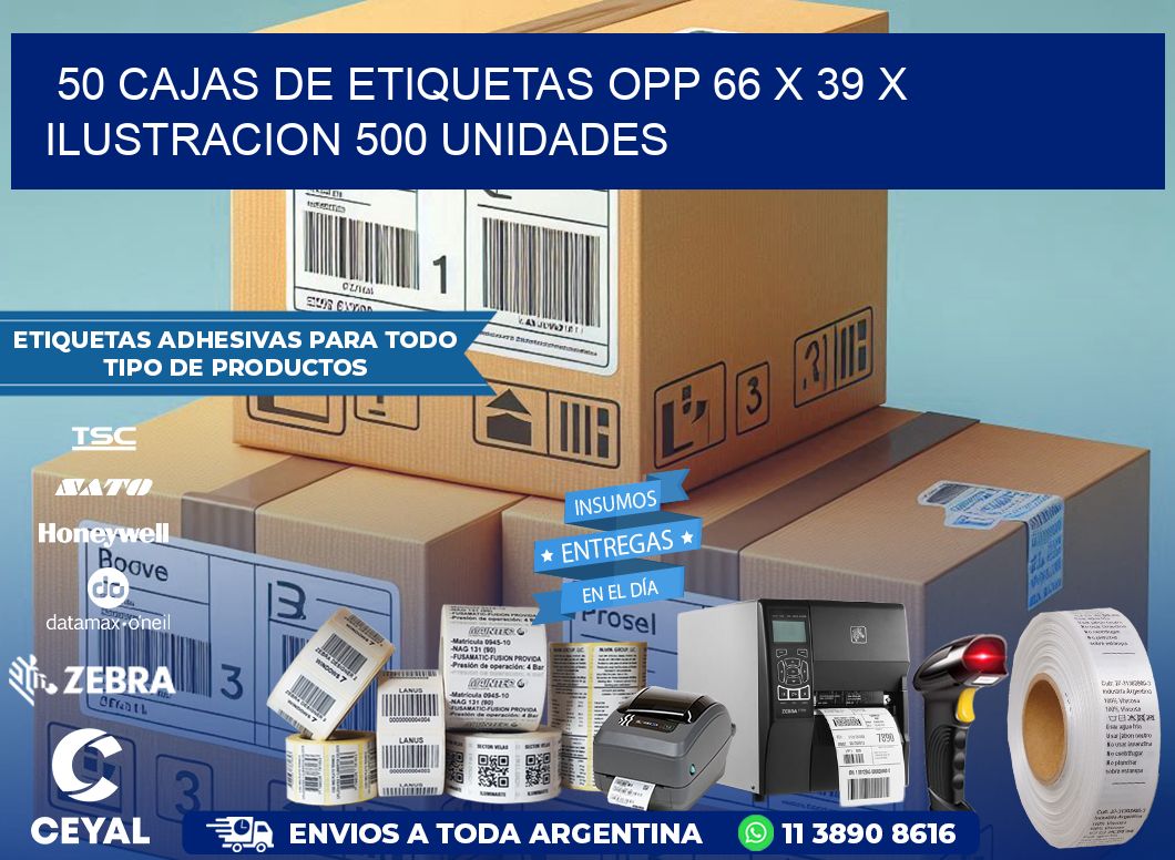 50 CAJAS DE ETIQUETAS OPP 66 x 39 X ILUSTRACION 500 UNIDADES