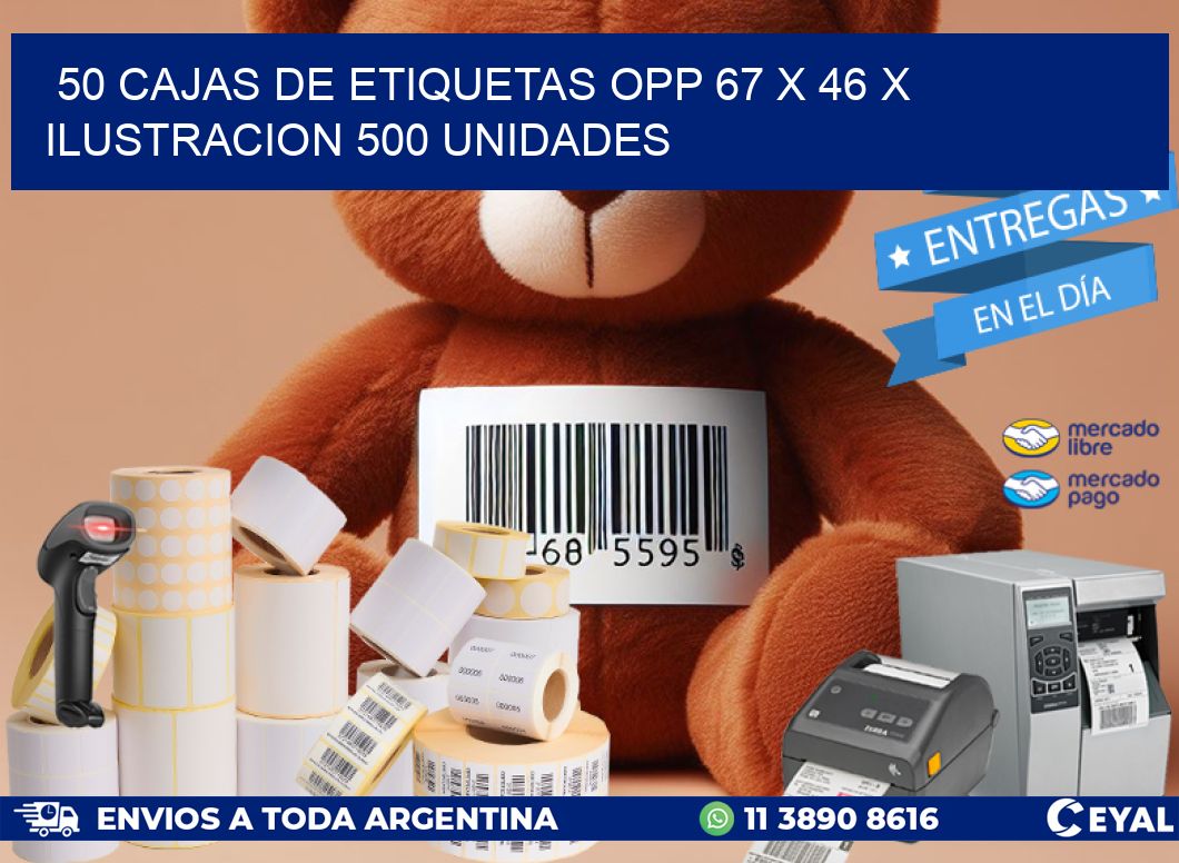 50 CAJAS DE ETIQUETAS OPP 67 x 46 X ILUSTRACION 500 UNIDADES