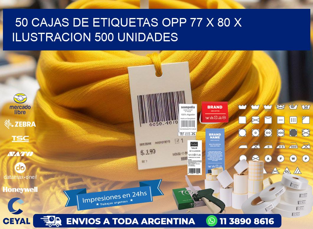 50 CAJAS DE ETIQUETAS OPP 77 x 80 X ILUSTRACION 500 UNIDADES